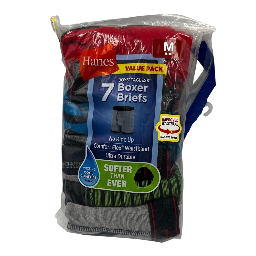 Hanes Boys Boxer Briefs M 8-10 Multicolor 7 Pack Tagless Comfort Flex